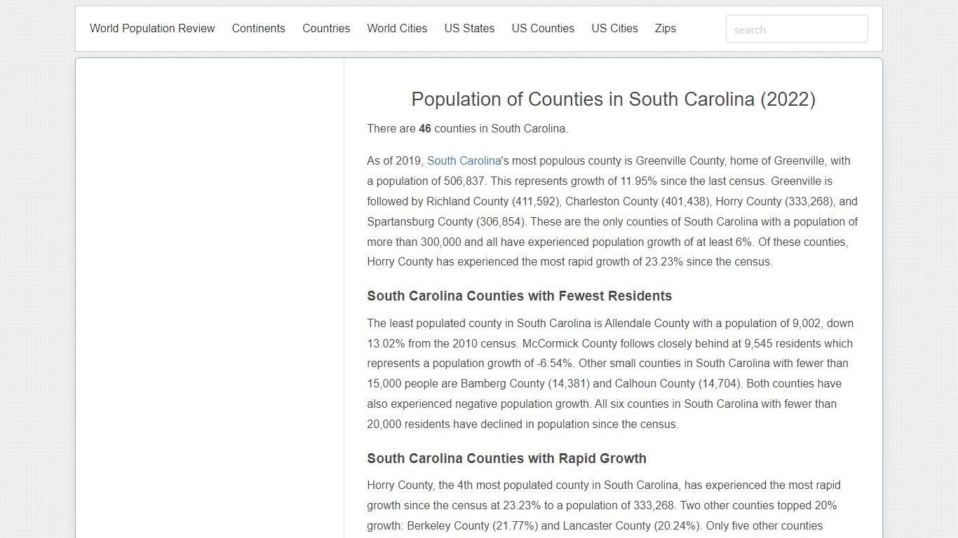 Population of Counties in South Carolina (2022) - worldpopulationreview.com