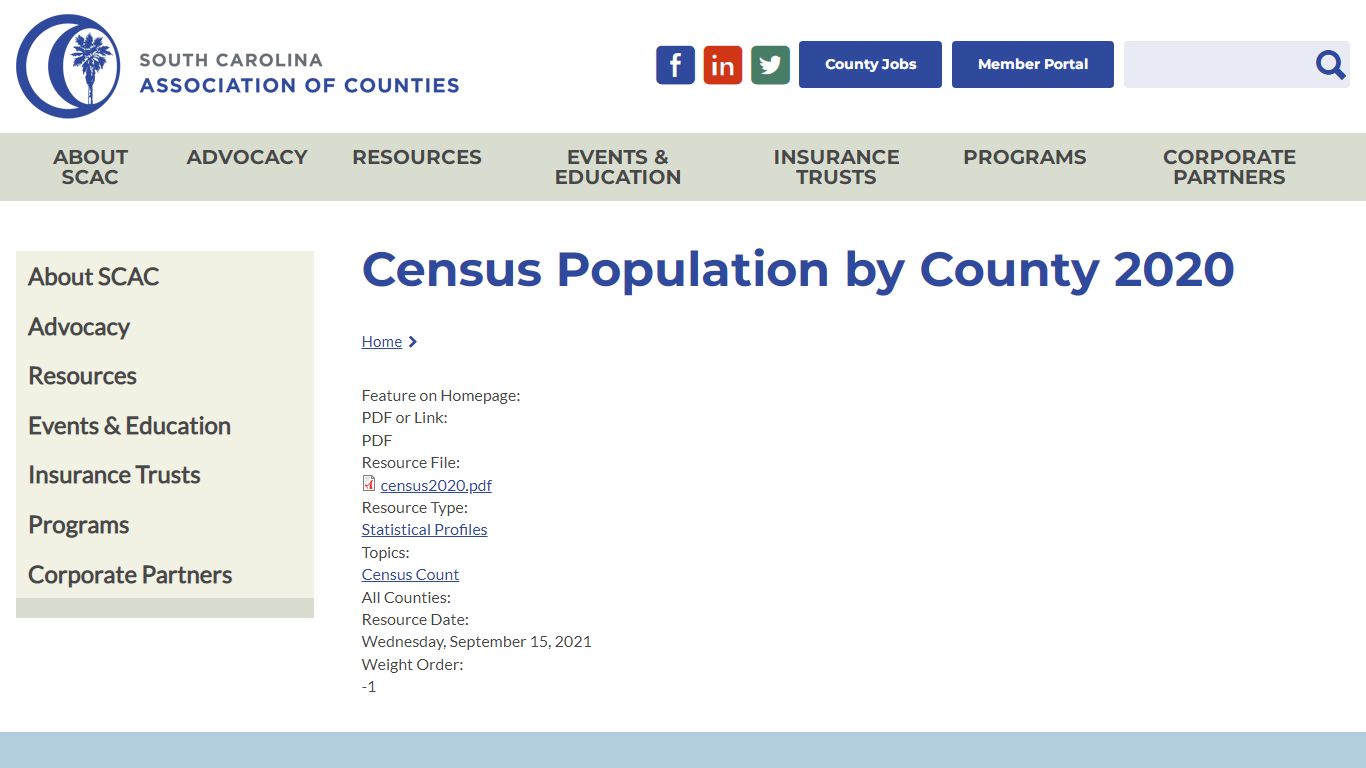 Census Population by County 2020 - South Carolina Association of Counties