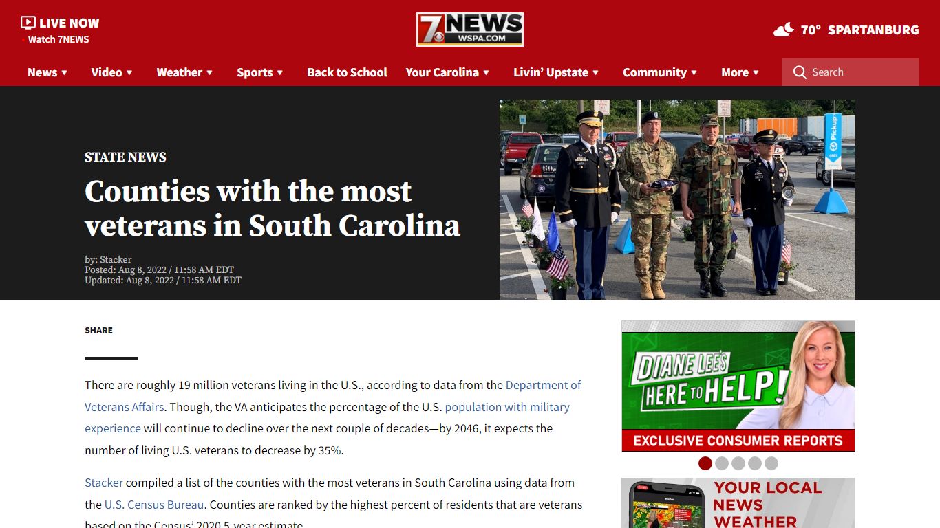 Counties with the most veterans in South Carolina